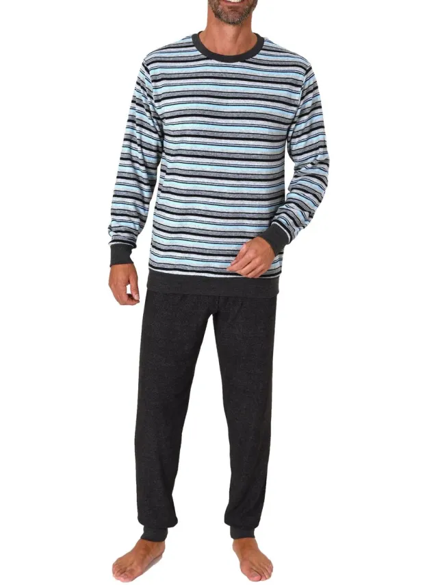 Normann Norman badstof heren pyjama - Stripes - 48 - Blauw