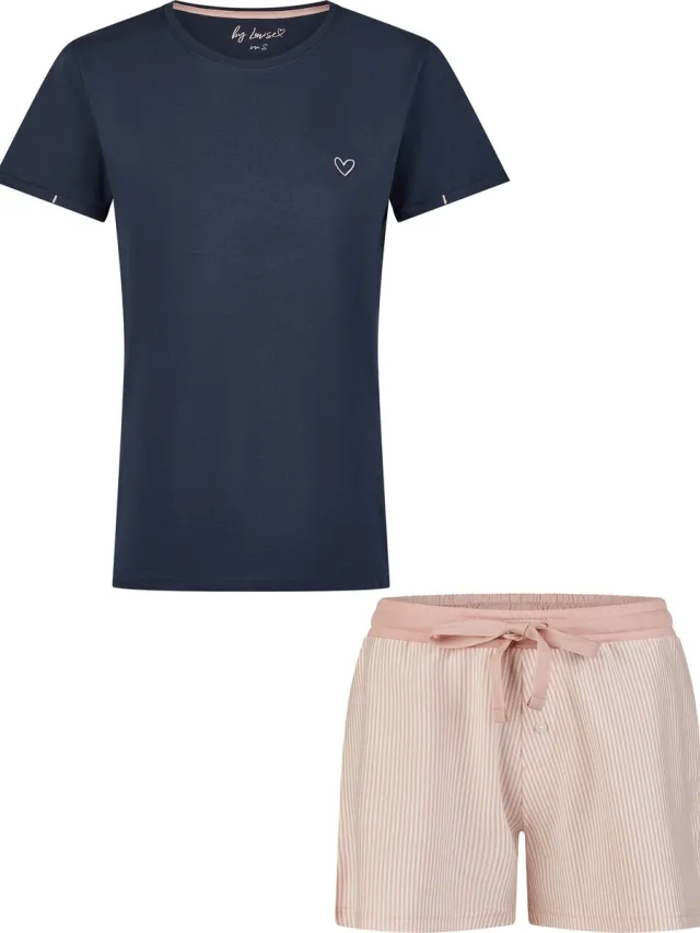 By Louise Essential Dames Korte Pyjama Set Shortama Blauw
