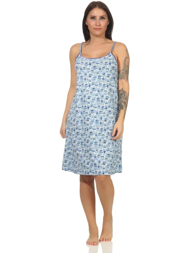 Normann Dames Spaghetti Nachthemd - ook verkrijgbaar in overmaten tot 60/62 (4XL) hellblau