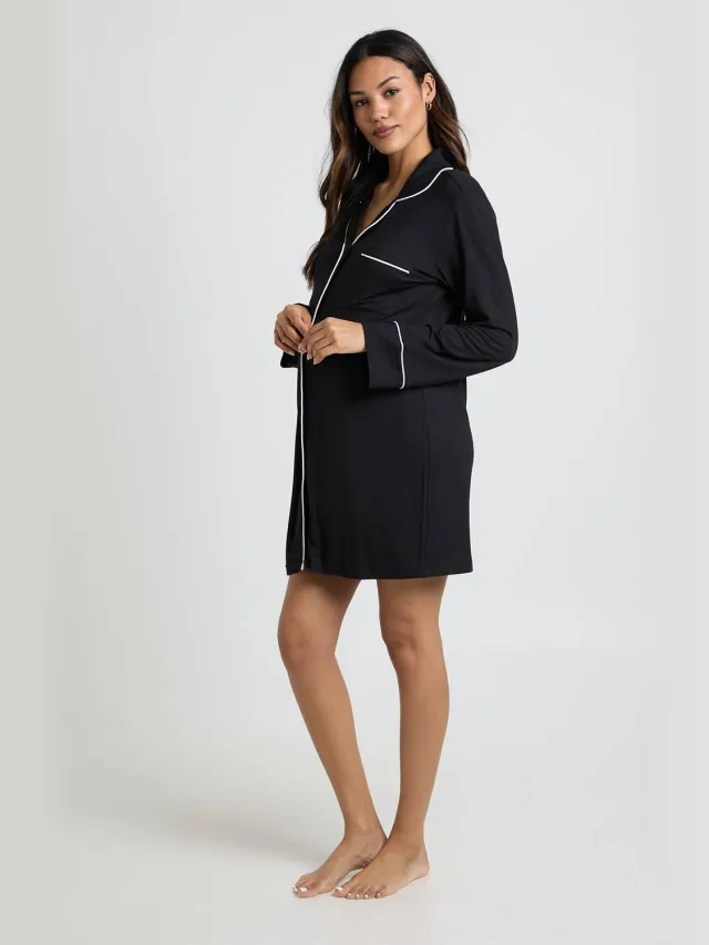 boohoo Dames Zwangerschaps Super Zachte Modal Contrast Nachtjapon Zwart