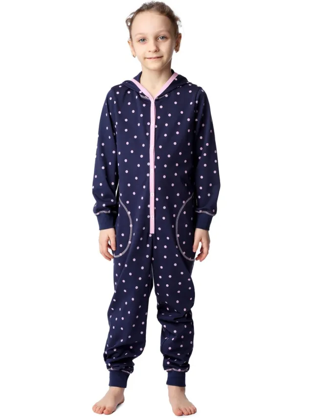 Merry Style Kinder Pyjama - ronde hals - lange mouwen - lange broek met zakken - Katoen - MS-MS10-223-PJ - Marineblau Rosa Punkte - 134-140
