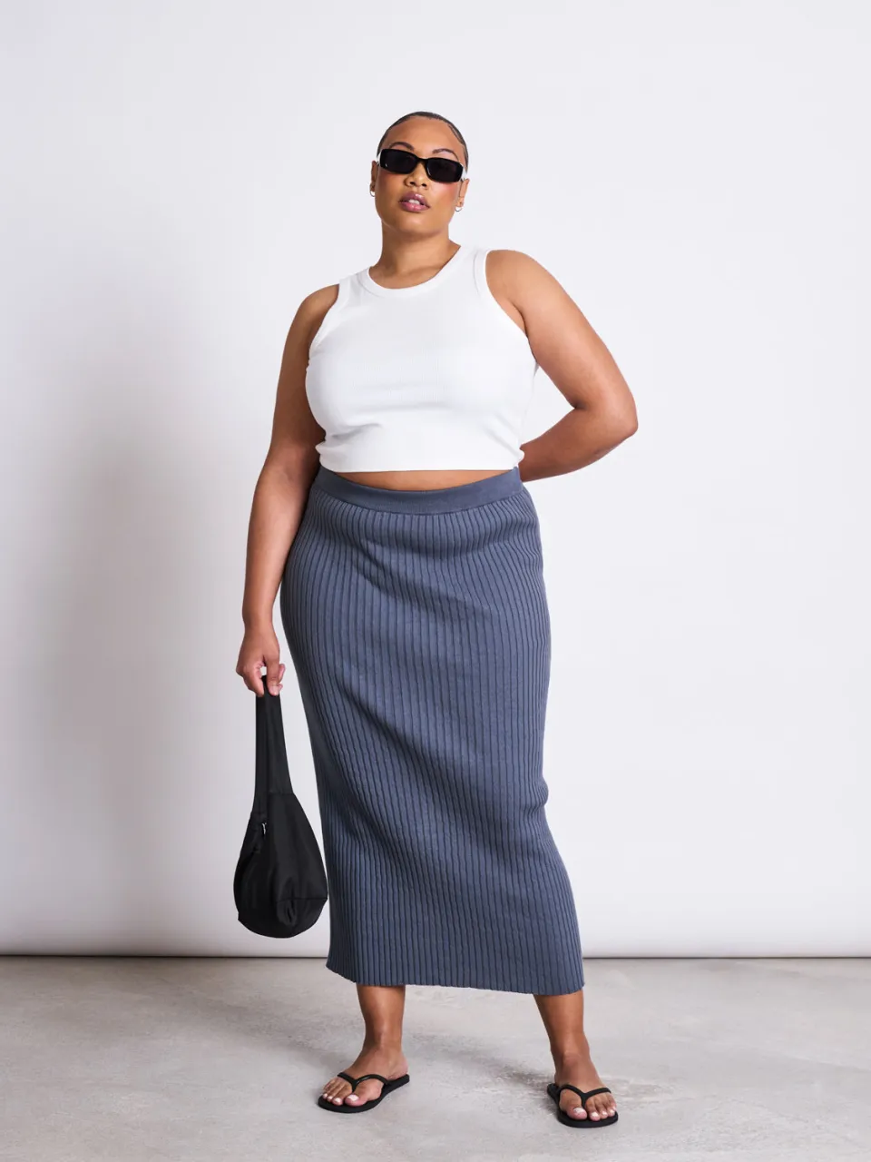 JAN N JUNE dames vegan Gebreide Rok Ebba Turbulence Blue Donkerblauw