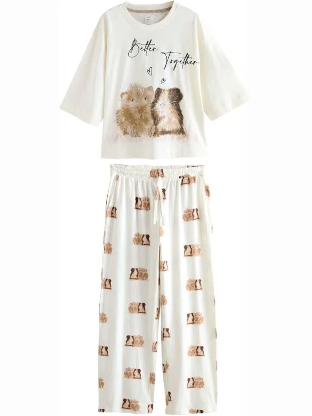 Next Dames - Pyjama met korte mouwen - Naturel Cream Guinea Pig