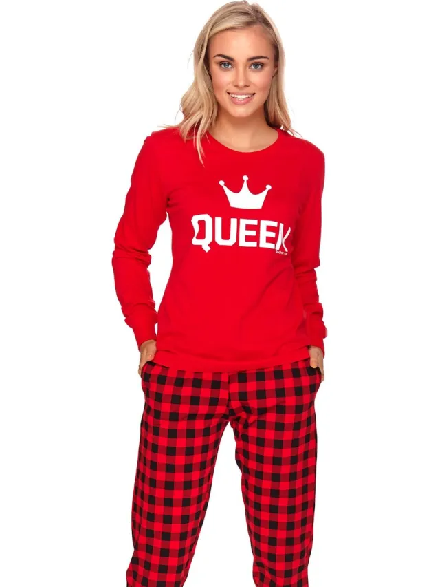 Doctor Nap Dames Pyjama Lange Mouw Lange Broek Winter Kerst Matching Gezin Familie Queen Rood PB.9748