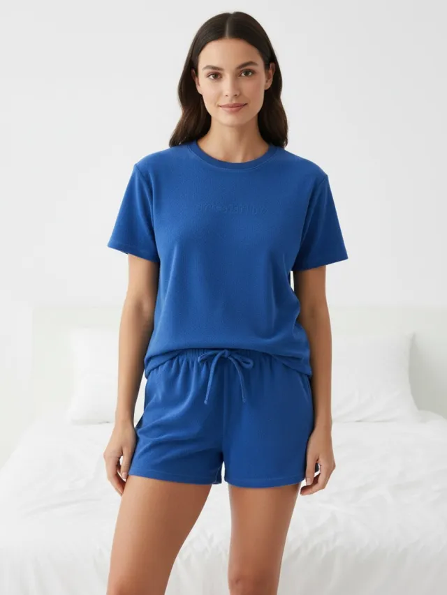 Irresistible Dames Badstof Shortama - Korte mouwen - Blauw