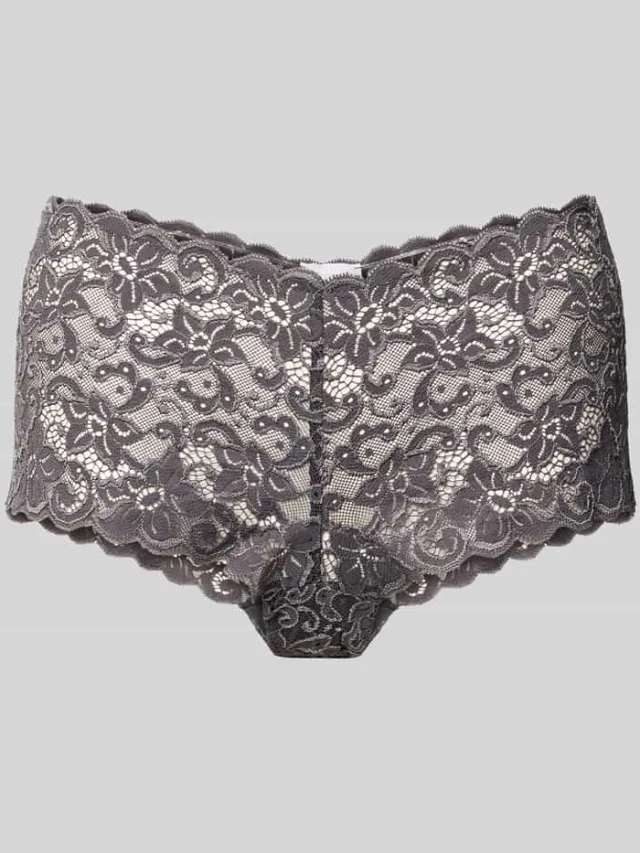 Hanro Maxi-slip met Franse kant model 'Moments' Donkergrijs