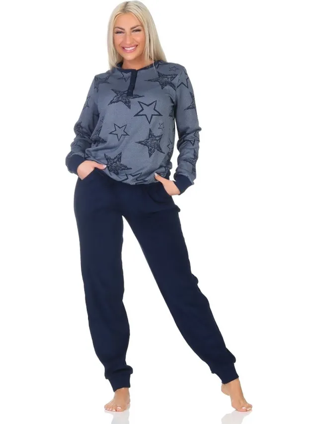 Normann dames pyjama badstof 22420193030 - Blauw - XL 48/50