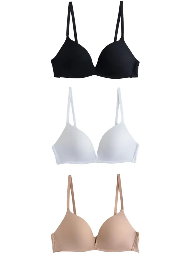 Next Dames - Set van 3 gladmakende A-E Ultimate Comfort push-up T-shirtbeha's zonder beugels - Zwart
