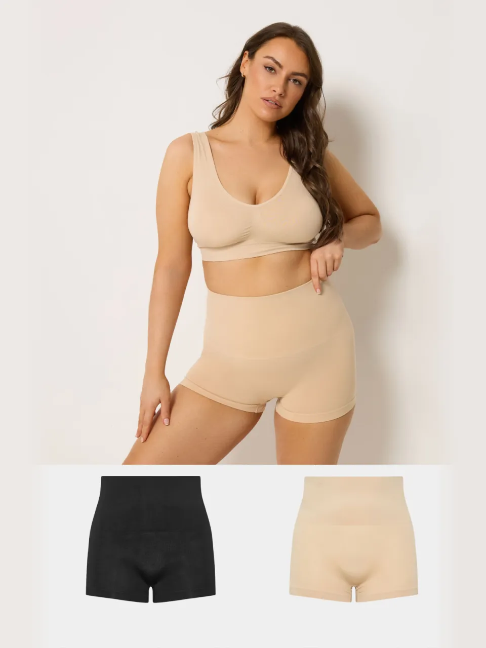 Yours 2Pack Zwarte En Huidkleur Naadloze Controlshorts Met Hoge Taille-42