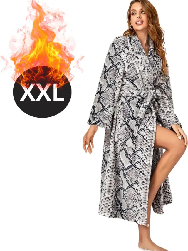 Nivard Badjas Dames - Fleece - Katoen - Badstof - Sauna - Hamam - Wafel - Bathrobe - Duster - Ochtendjas - Spa - Kimono - Zwart Wit