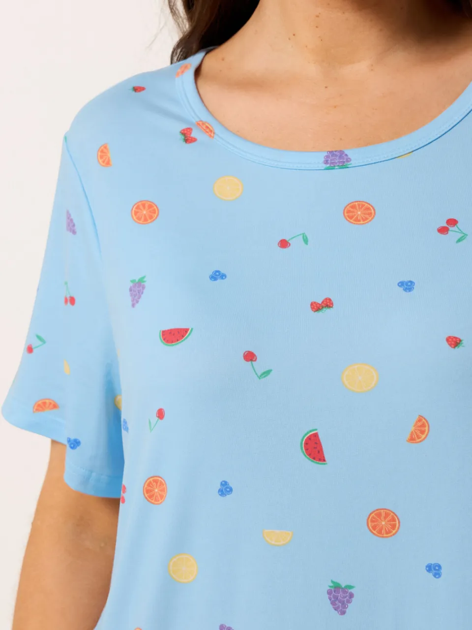 Yours Blauwe Nachthemd Van Zachte Stof Met Fruitprint-44, foto 4