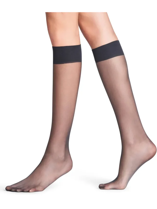 Falke Seidenglatt eenkleurig materiaal Sheer 15 DEN kniekousen dames grijs-38 grijs 3146