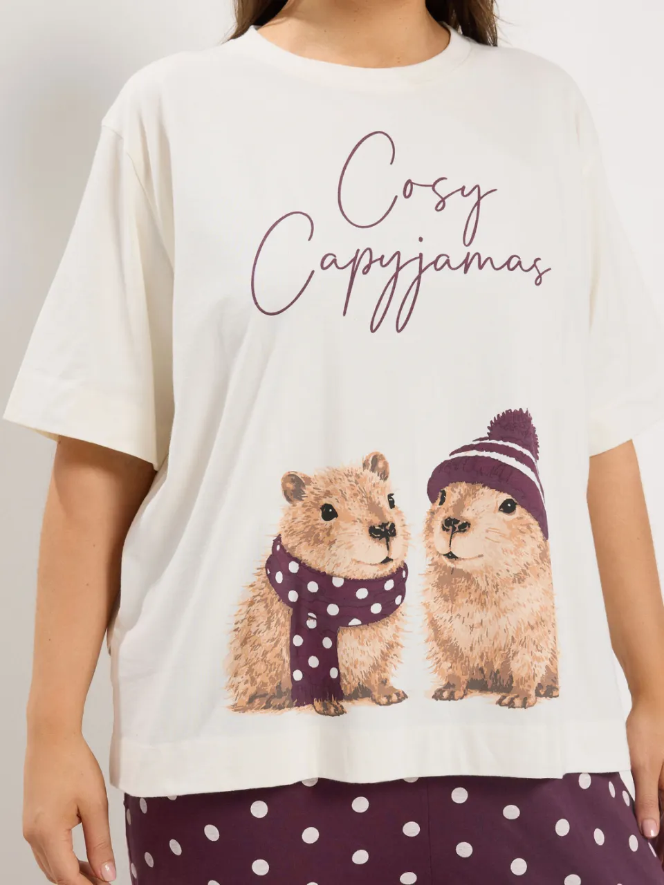 Yours Ivoorwitte Capybara Pyjamaset Met Stippen En Boorden-64, foto 5