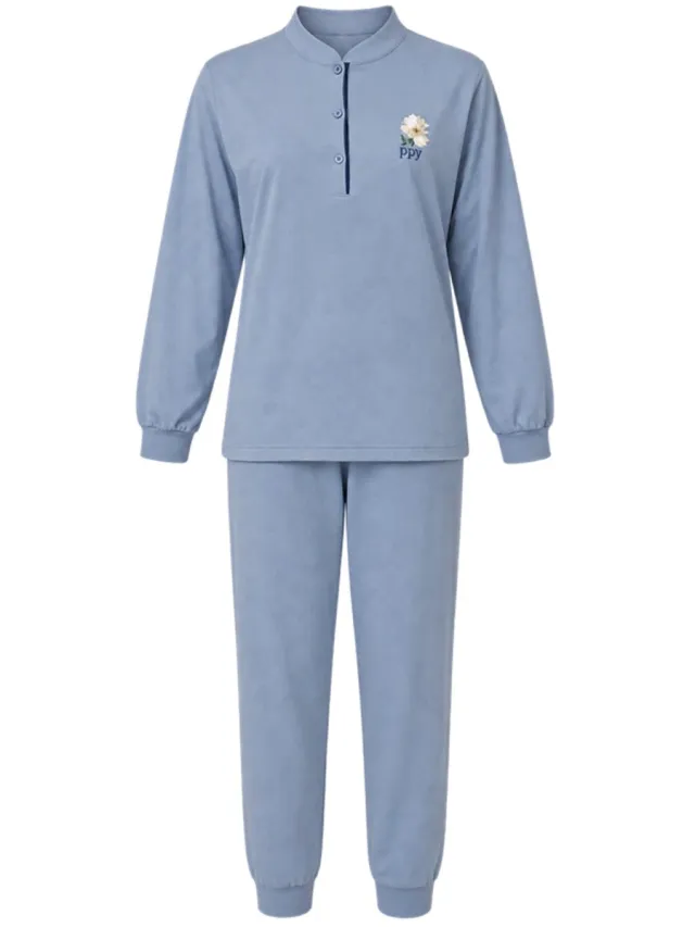 Lunatex dames pyjama 124295 - all season - 100% katoen - blauw