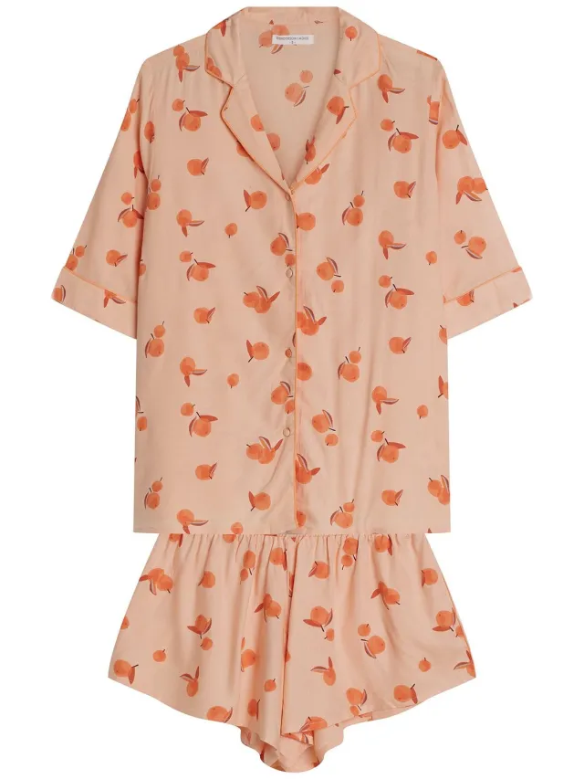 ESOTIQ Naranja - Dames shortama - Perzikkleurig - Sinaasappelprint - 100% katoen Perzik;Oranje