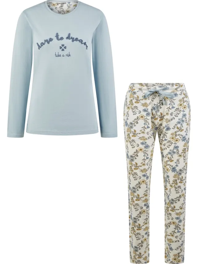 By Louise Dames Pyjama Set Lang Bloemen Print Lichtblauw