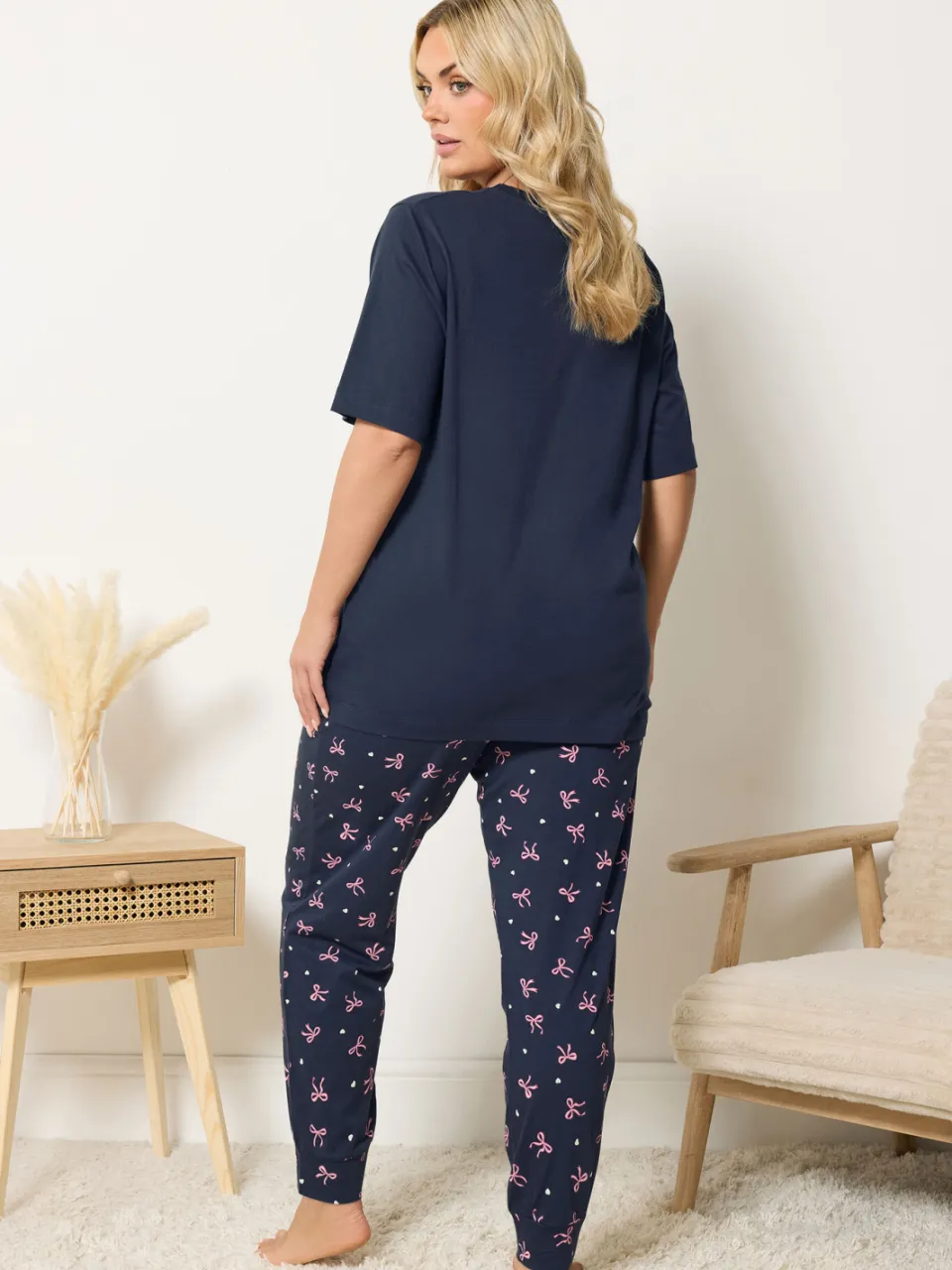 Yours Marineblauwe Pyjamaset Met Strikprint-42, foto 3