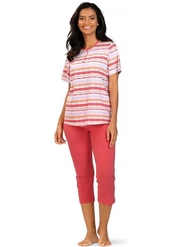 Comtessa Pyjama ‘Cool Pink Stripes’ - Dames Nachtmode - Korte Mouw - Roze