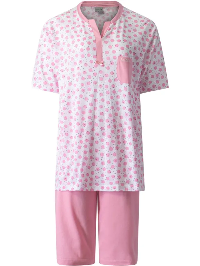Lunatex dames shortama 124243 - korte pyjamaset - 100% katoen - roze