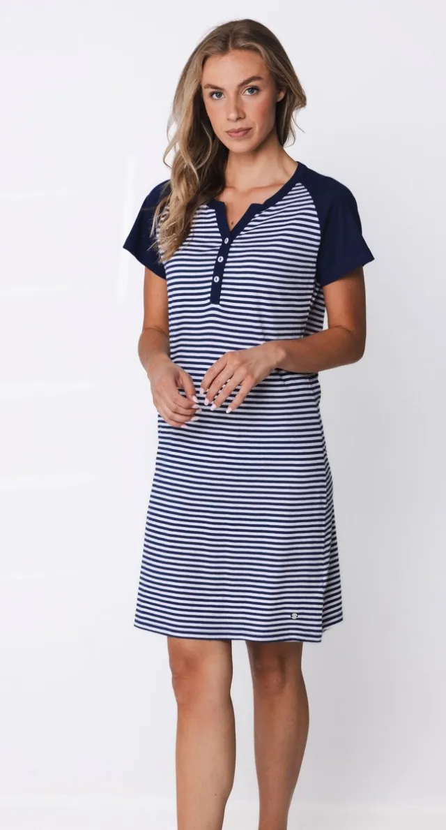Pastunette Nachthemd - Midnight Stripes - Organisch Katoen - Blauw/Wit