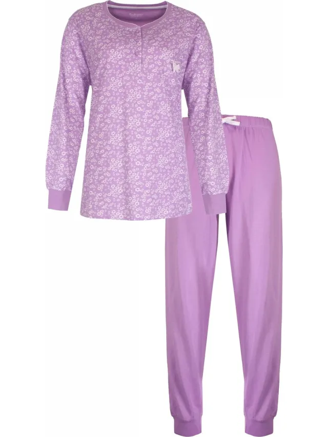Tenderness Dames Pyjama Set - 100% Gekamde Katoen - Paars