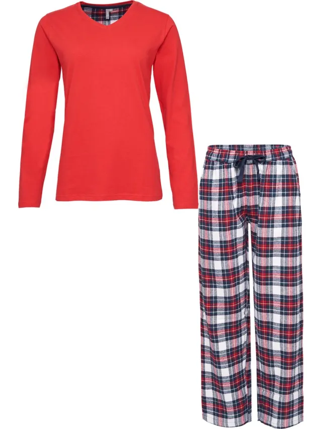 By Louise Dames Pyjama Set Met Flanellen Pyjamabroek Rood