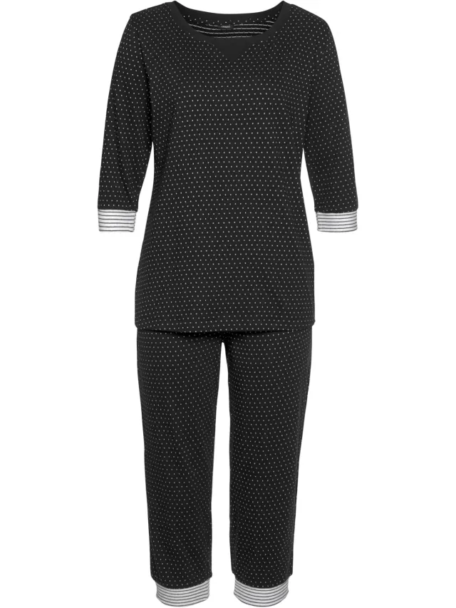 Capri-pyjama zwart gestippeld