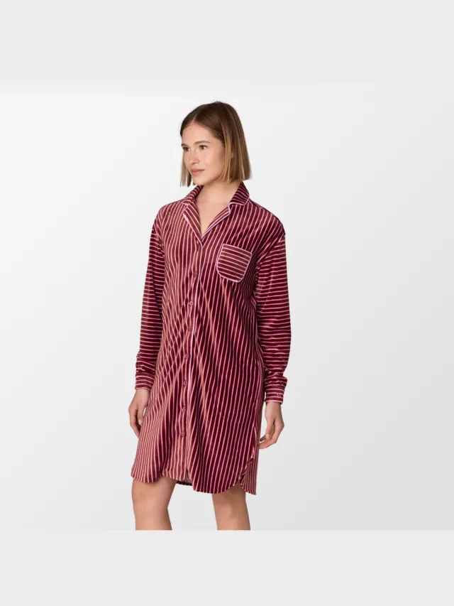 Woody Dames - Slaapkleed roze streep Bordeaux en roze strepen