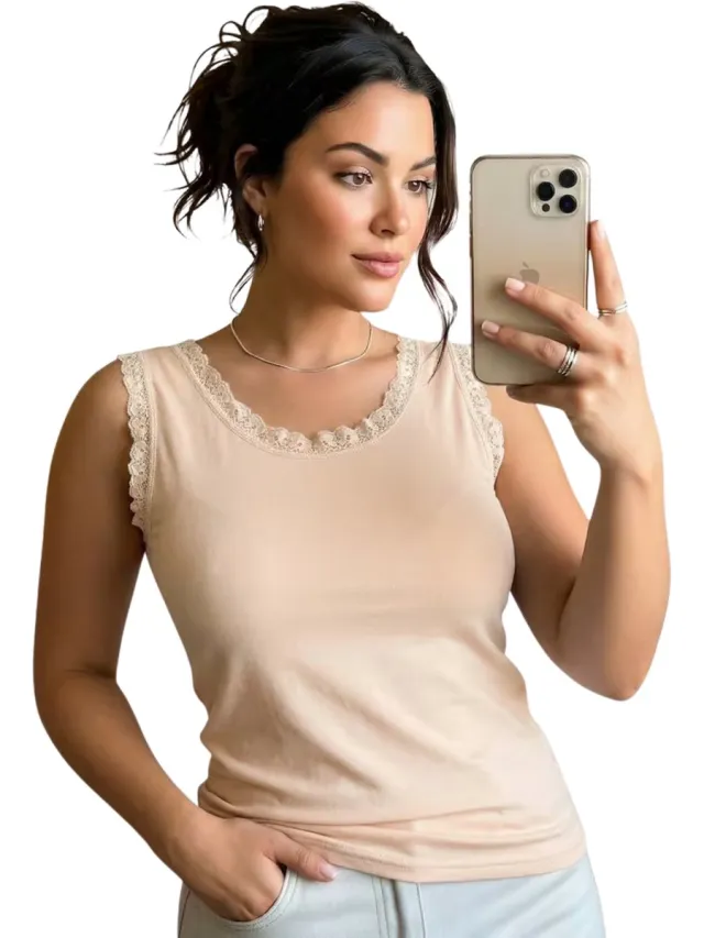 Currero Topje Dames - Top Kleding - Shirt - Blouse - Kort - Volwassen - Lichtbeige Lichtbeige 0915 1 stuk
