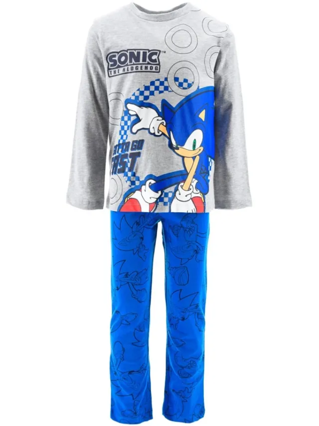 Sonic the Hedgehog Pyjama - Katoen - Grijs/Blauw - Maat 98/104 (tot 4 jaar)