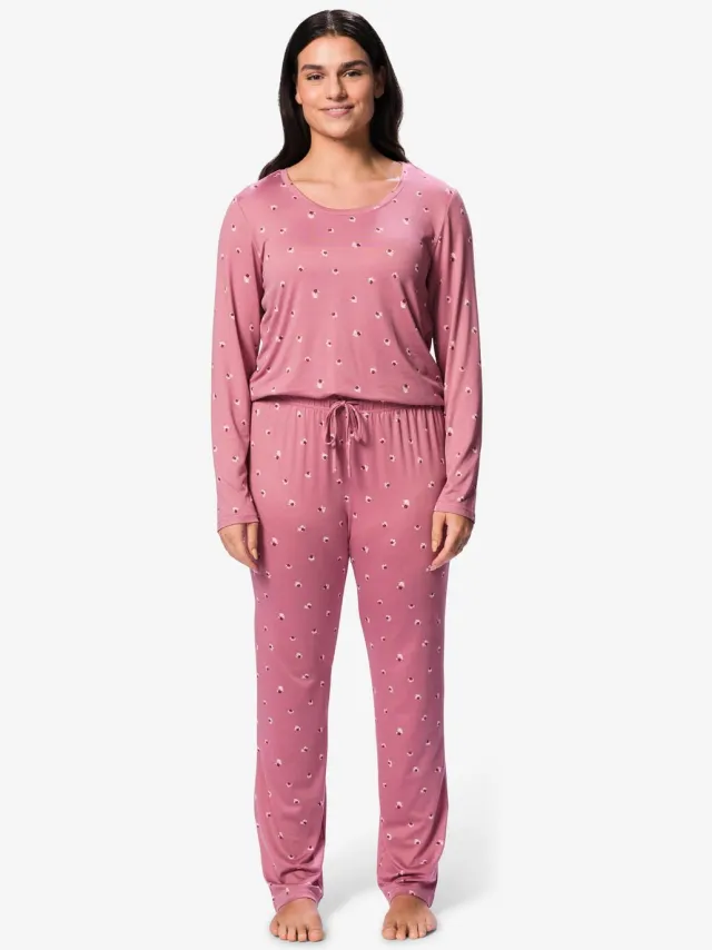 HEMA Damespyjama brushed micro bloemen roze (roze)