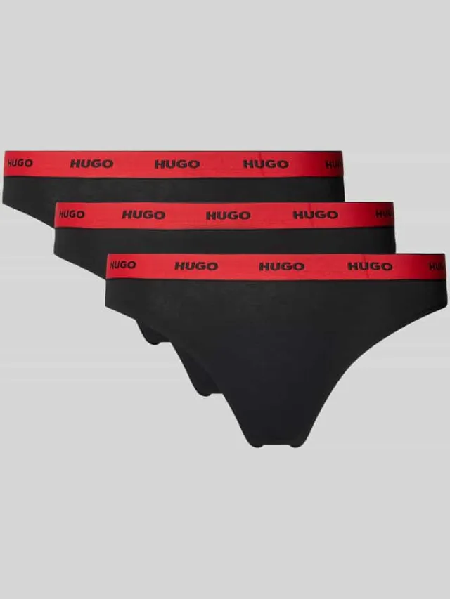 Hugo String met logo in band in set van 3 Zwart