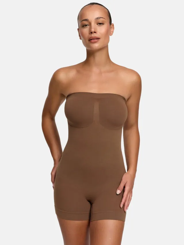 cfab Strapless corrigerende bodysuit met shortje - Caramel - 2XL - Corrigerende Body - Naadlos - corrigerend ondergoed dames