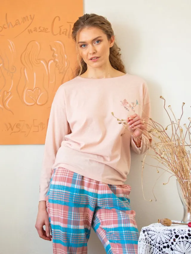 Key Pyjama Dames Abrikoos Flanel Katoen Ruit LNS 436 38 /