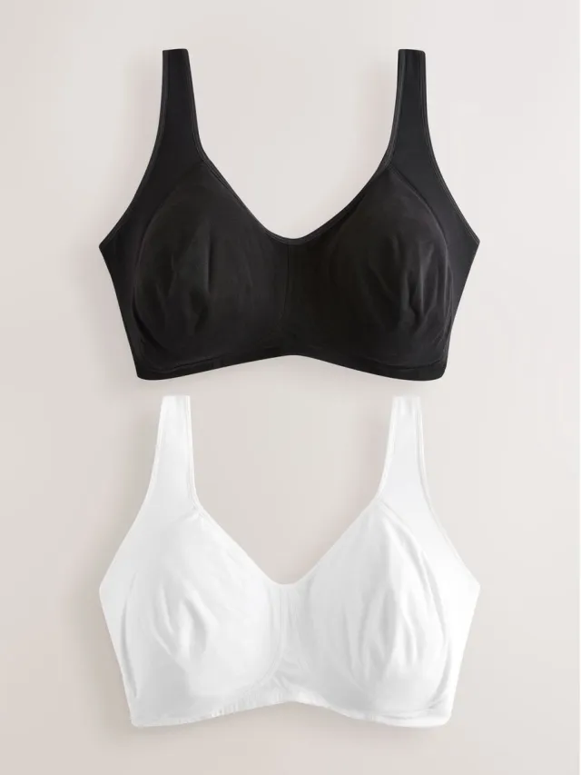 Next Dames - Set van 2 katoenen Total Support beha's met vulling - Zwart Black/White
