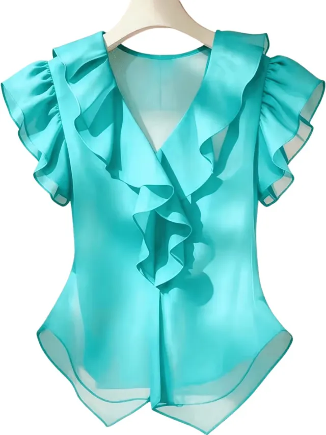 Currero Topje Dames - Top Kleding - Shirt - Blouse - Kort - Volwassen - Blauw Meer