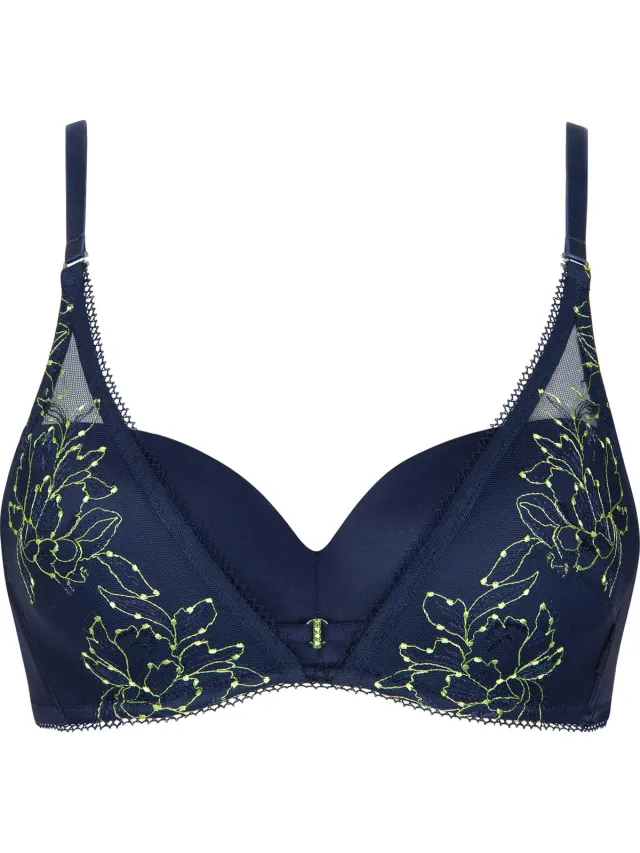 Lisca , Jive beha Blauw met borduursels in geel/groen bloem motief
