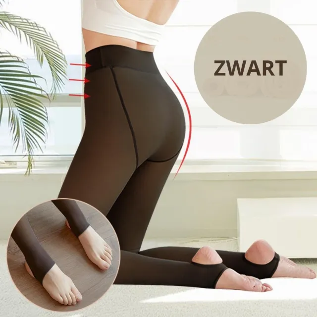 Merchannice Fleece panty / legging - Thermo - Gevoerd - Zwart - Doorschijnend effect - Zonder Voet