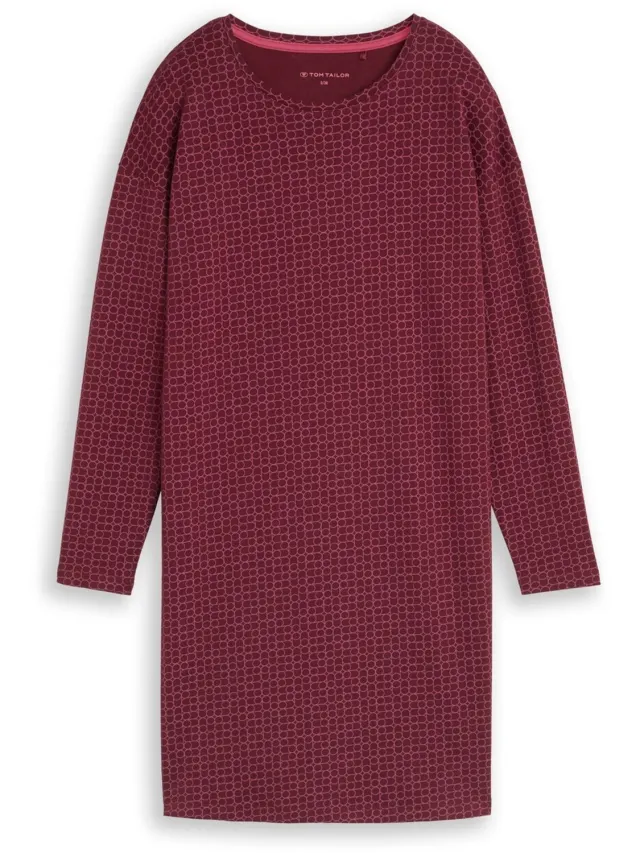 Tom Tailor Nachtjapon met all-over print van katoen - red-medium-allover
