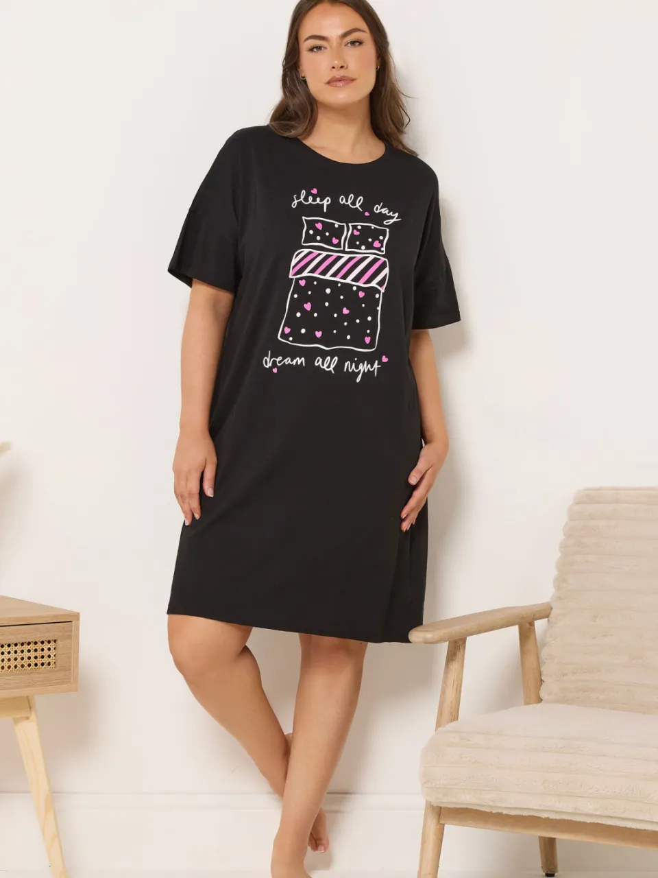Yours Zwart 'Sleep All Day' Maxi Slaapshirt Nachthemd-48, foto 2