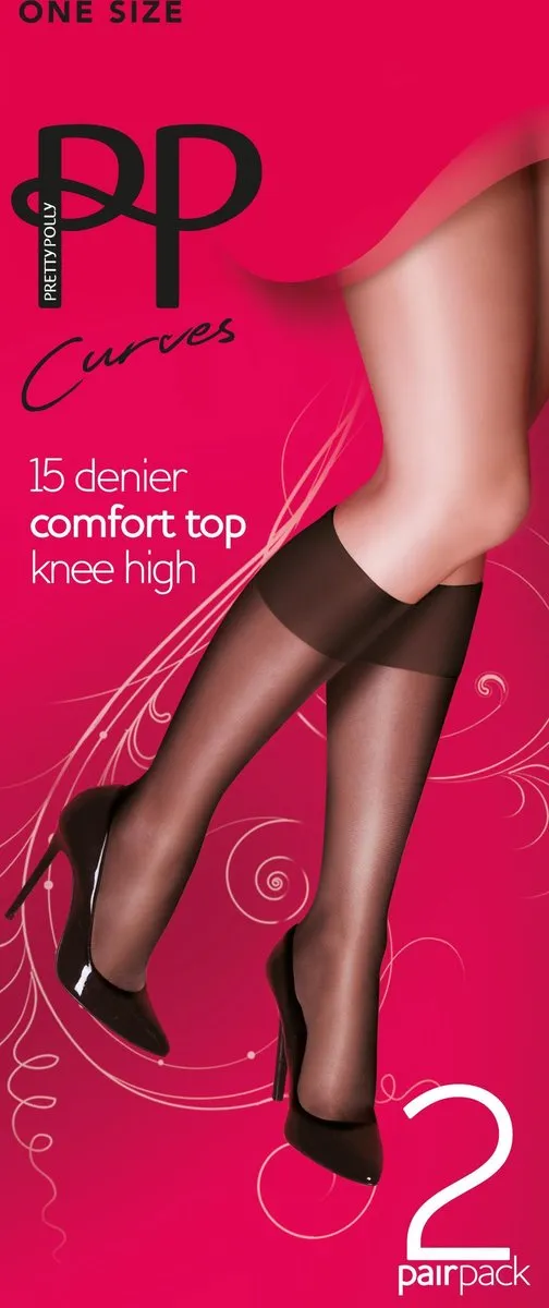Pretty Polly Curves - 15 denier - zwarte kniekousjes - speciaal voor de dames met een maat je meer Black
