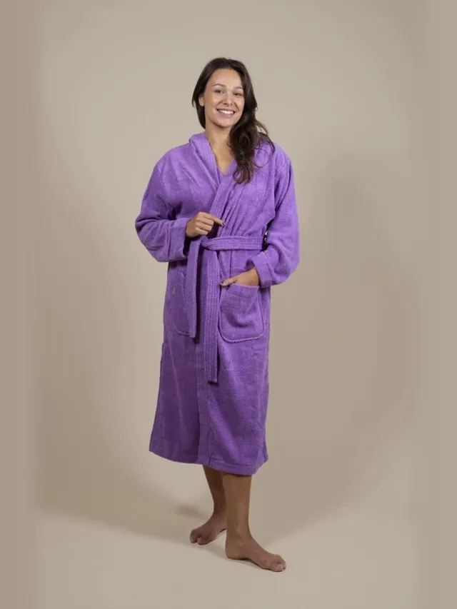 COZYLION Badstof Badjas - Unisex Dames en Heren - Katoen - Met Capuchon en Zakken - Paars