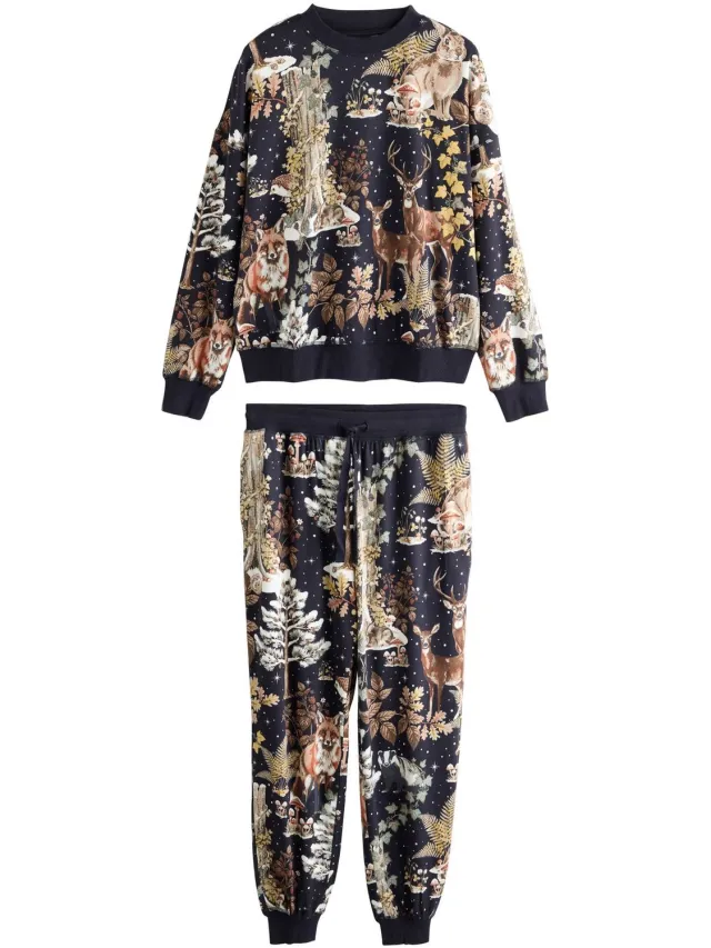Next Dames - Behaaglijke pyjama met lange mouwen - Tall - Blauw Navy Woodland
