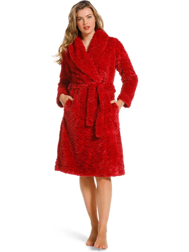 Pastunette Badjas imitatie bont – fake fur – dik & warm – rode badjas dames- Pastunette – Rood