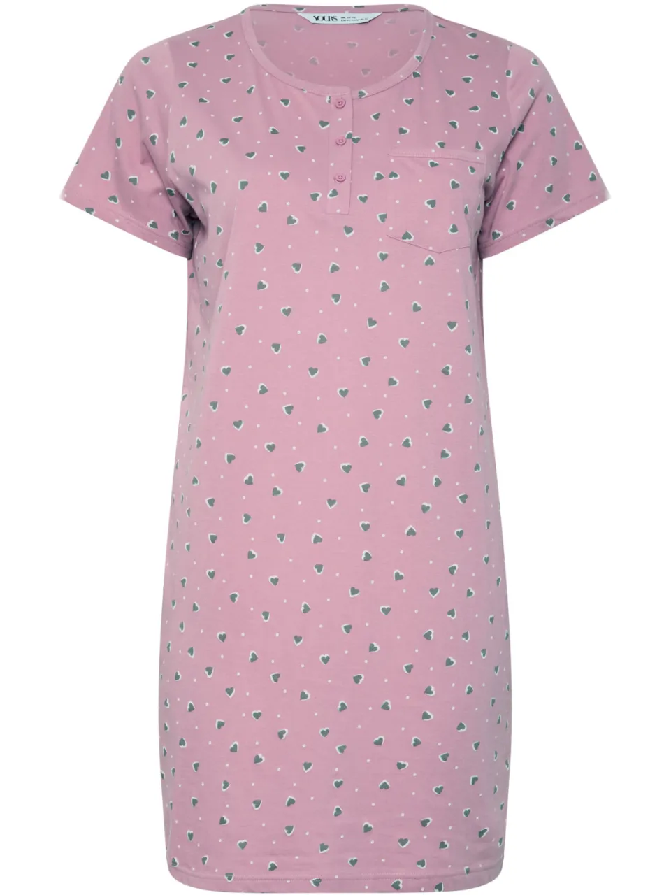 Yours Curve Roze Nachtjapon Met Hartprint En Knoopsluiting-52, foto 4
