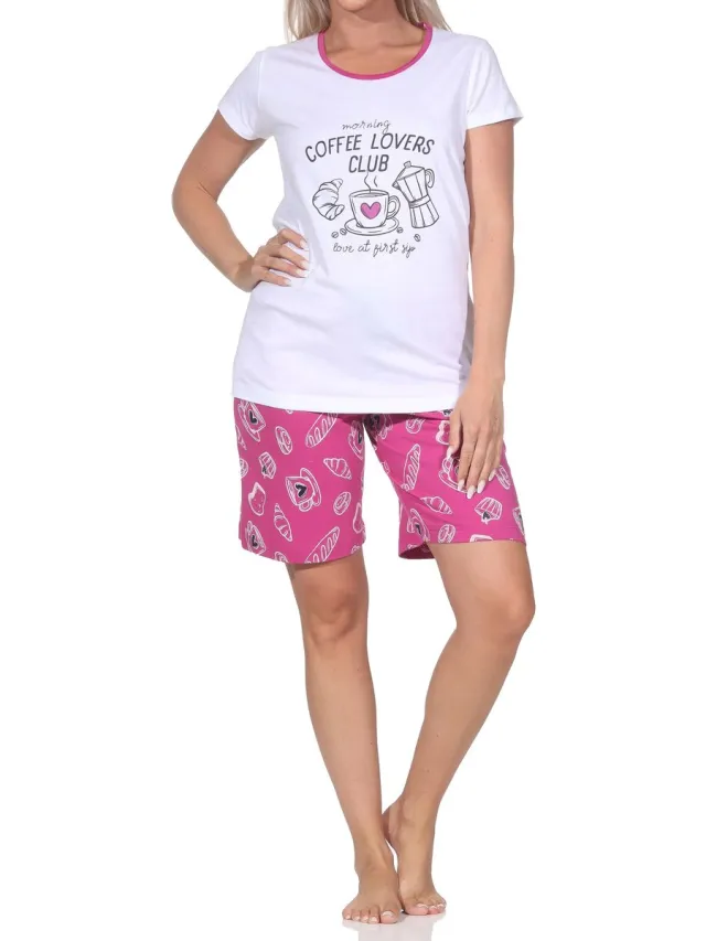 Normann dames shorty shortama korte mouw Coffee Lovers Club ook in grote maten beere