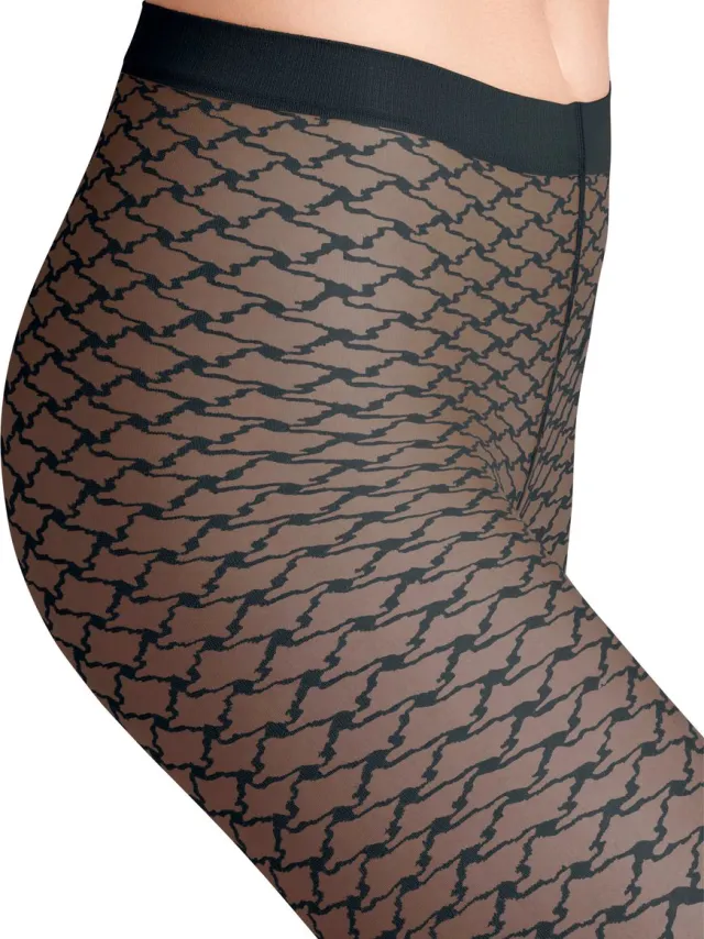 Falke Old Fashioned gedessineerd materiaal transparent 20 DEN panty dames zwart zwart 3009