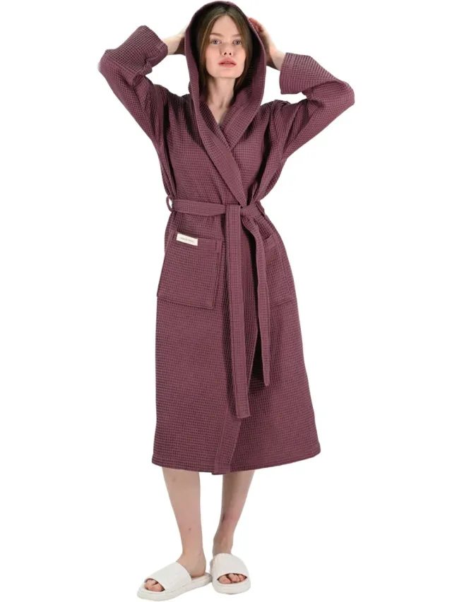 PandaHome L&G - Unisex Sauna Badjas - 100% Katoen Badjas - S - Paars - Katoen wafel - Wafel Badjas dames - badjas met capuchon dames - Badjas dames en heren