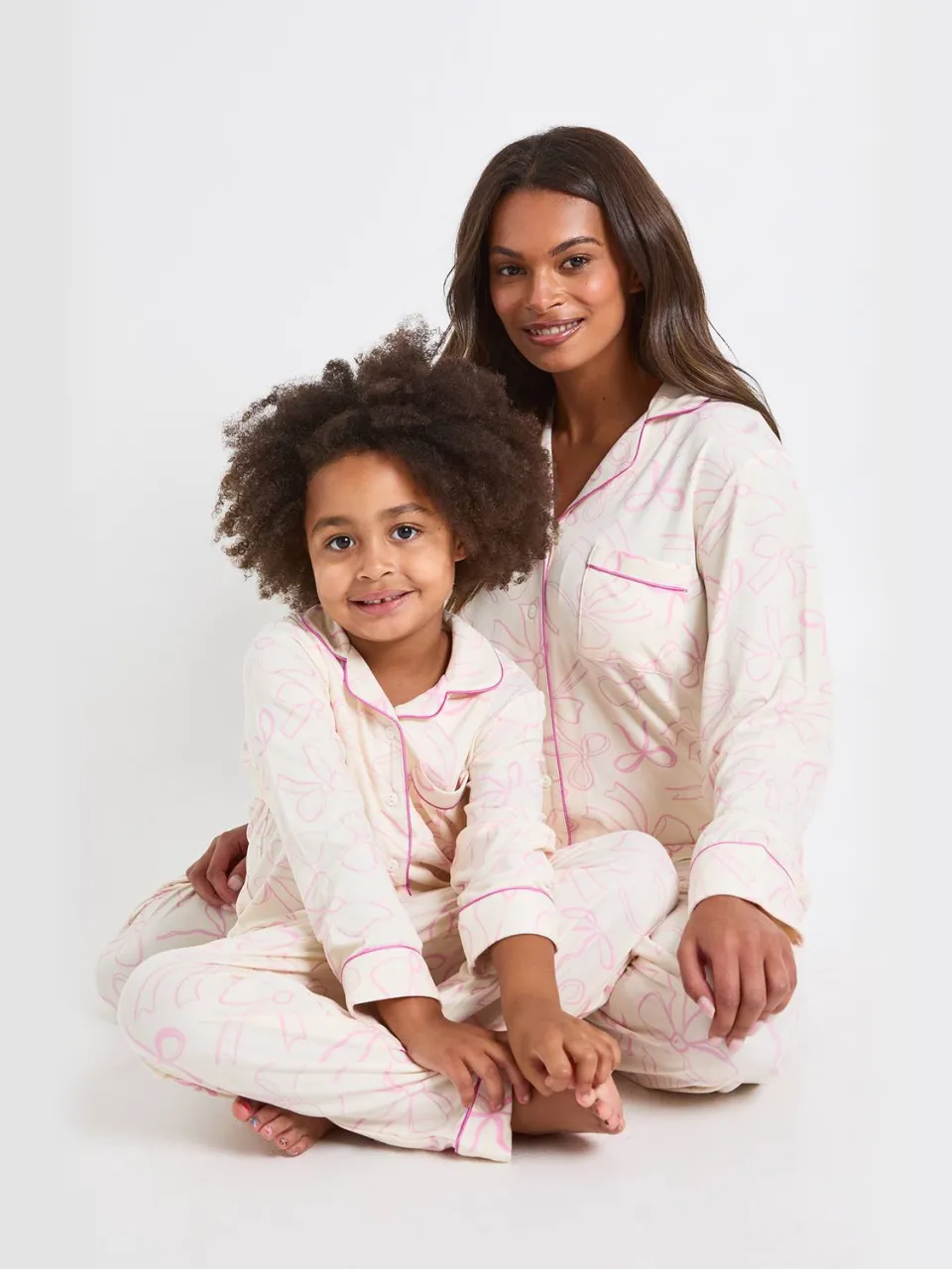 boohoo Dames Kinder Mini Me Strik Broek Pyjama Set lichtroze, foto 2