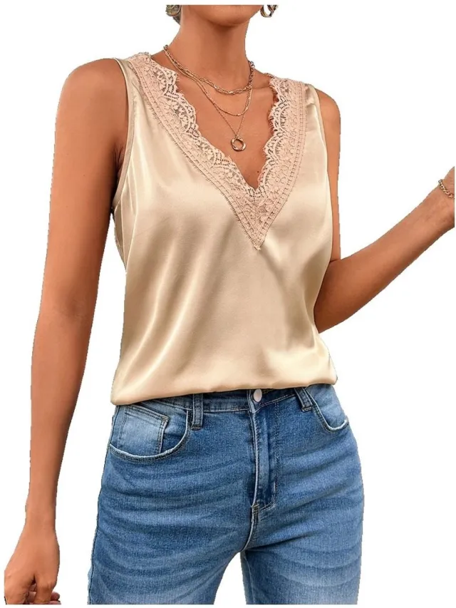 Currero Top Met Kant Dames - Topje - Kleding - Shirt - Blouse - Kort - Volwassen - Abrikoos